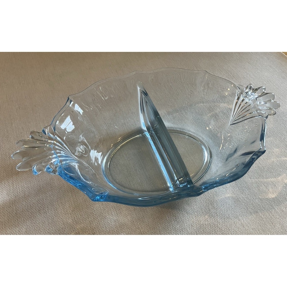 Vintage Fostoria Glass Co. Baroque #2498 Azure Blue 8" Oval Divided Bowl/Dish